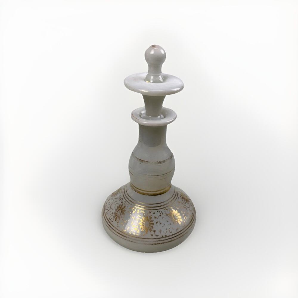 Antique Opaline Glass Perfume Scent Bottle with Stopper and Gold Details